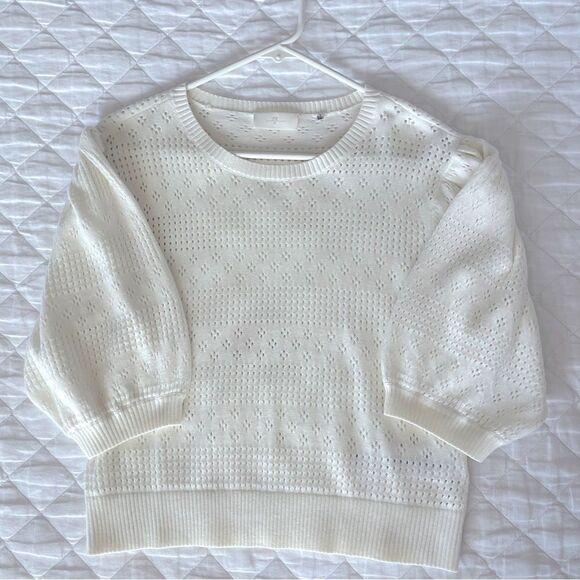 7 For All Mankind Pointelle Crewneck Top Large - Picture 4 of 11